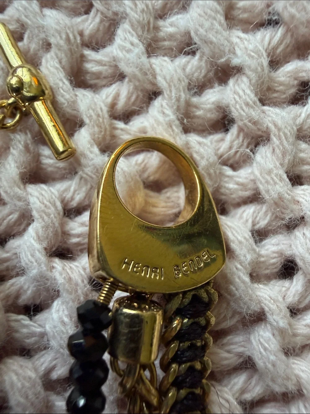 Henri Bendel Gold-Tone Toggle Charm Bracelet with Black Beads